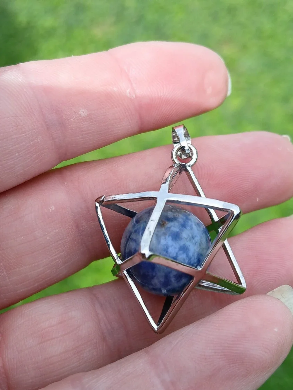 New Sodalite Ball Star of David Magic Energy Amulet Pendant.